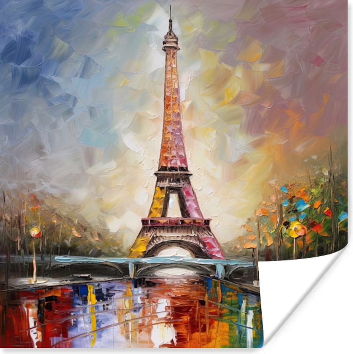 Poster Eiffeltoren - Schilderij - Olieverf - Parijs - 30x30 cm