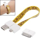 24 cm 2 in 1 Leopard Texture Noodle-armband Style Micro USB naar USB Sync Data Oplaadkabel + 30-pins adapter, voor iPhone 4 & 4S / 3GS / iPad / iPod, Galaxy, Sony, Google, HTC, Xiaomi