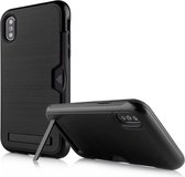 Angibabe Brushed King-serie Ultradunne TPU + pc-beschermhoes voor iPhone XR, met kaartsleuf en houder (zwart)