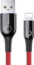 Baseus 1m 2.4A Smart LED Auto Ontkoppel USB naar 8 pins gevlochten kabel Data Sync Charge-kabel, voor iPhone XR / iPhone XS MAX / iPhone X & XS / iPhone 8 & 8 Plus / iPhone 7 & 7 Plus / iPhone 6 & 6s & 6 Plus & 6s Plus / iPad (rood)