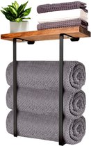 Porte-serviettes avec étagère en bois - Alliez style et fonctionnalité - Noir