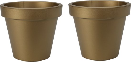 Pro Garden Plantenpot/bloempot Botanic Gold - 4x - Tuin buiten - kunststof - mat goud- Dia 20 cm - rond