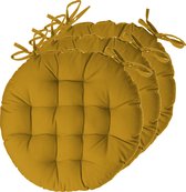 Atmosphera Tuinstoelkussens - 6x - okergeel - katoen - 38 x 38 x 6.5 cm - wicker zitkussen rond