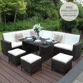 Jardí Rotan Tuinset met Beschermhoes - Loungeset - Hoek - Bruin