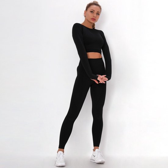 SUNMOOL - Sportlegging High Waist - Sportlegging - Dames Sportlegging - Legging - Hight Waist - Yogalegging - Sport Broek & Top Set - Zwart - Maat: M — afbeelding 2