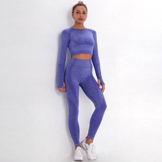 SUNMOOL - Sportlegging High Waist - Sportlegging - Dames Sportlegging - Legging - Hight Waist - Yogalegging - Sport Broek & Top Set - Blauw - Maat: M van SUNMOOL — afbeelding 3