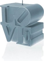 Blauw gelakte figuurkaars, design: LOVE Hoogte 9 cm (30 uur)