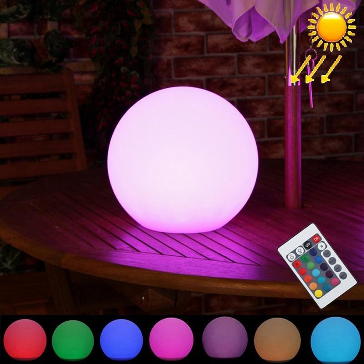 Relaxdays Lampe LED boule, changement couleurs, batteries, sans
