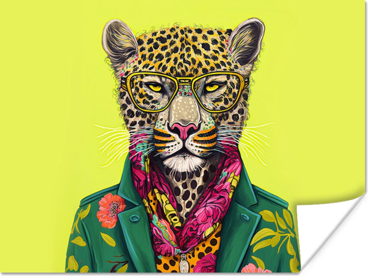 Poster Panter - Dier - Bril - Kleuren - 120x90 cm