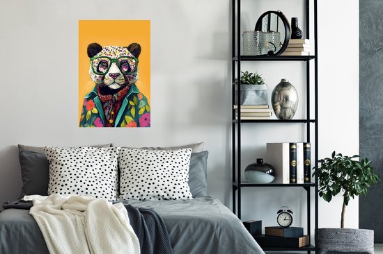 Poster Panda - Lunettes - Fleurs - Hippie - 60x90 cm - Cadeau fille 7 ans