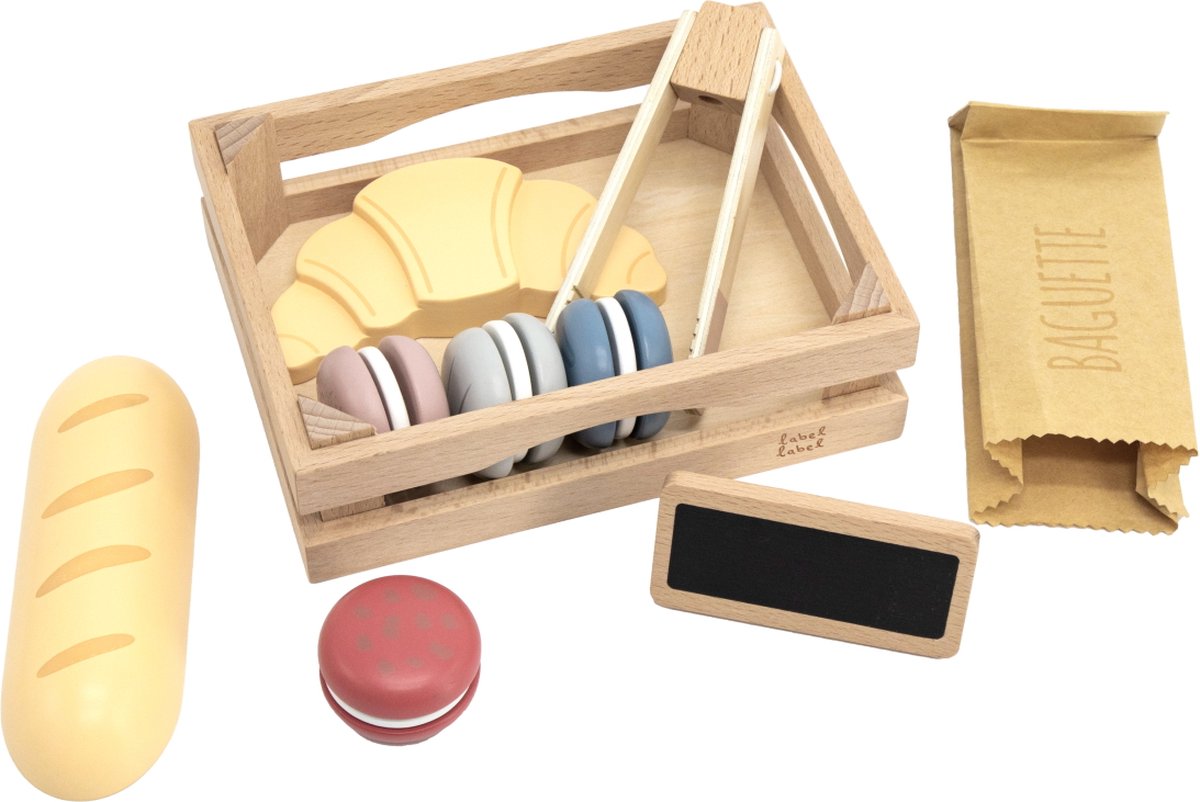 Label Label Baguette Set - Houten Rollenspel - Bakkerijset met Brood Croissant en Macarons - Stimuleert Fantasie - Vanaf 18 Maanden Nougat