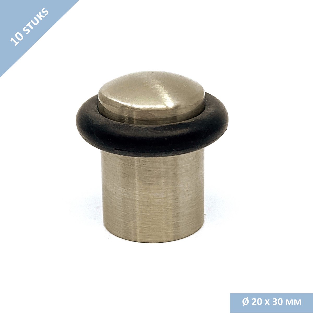 TQ4U deurbuffer / deurstop - Ø 20 x 30 mm - RVS - Massief - Incl bevestigingsmateriaal - 10 stuks