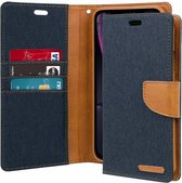 iPhone XR hoes - Mercury Canvas Diary Wallet Case - Donker Blauw