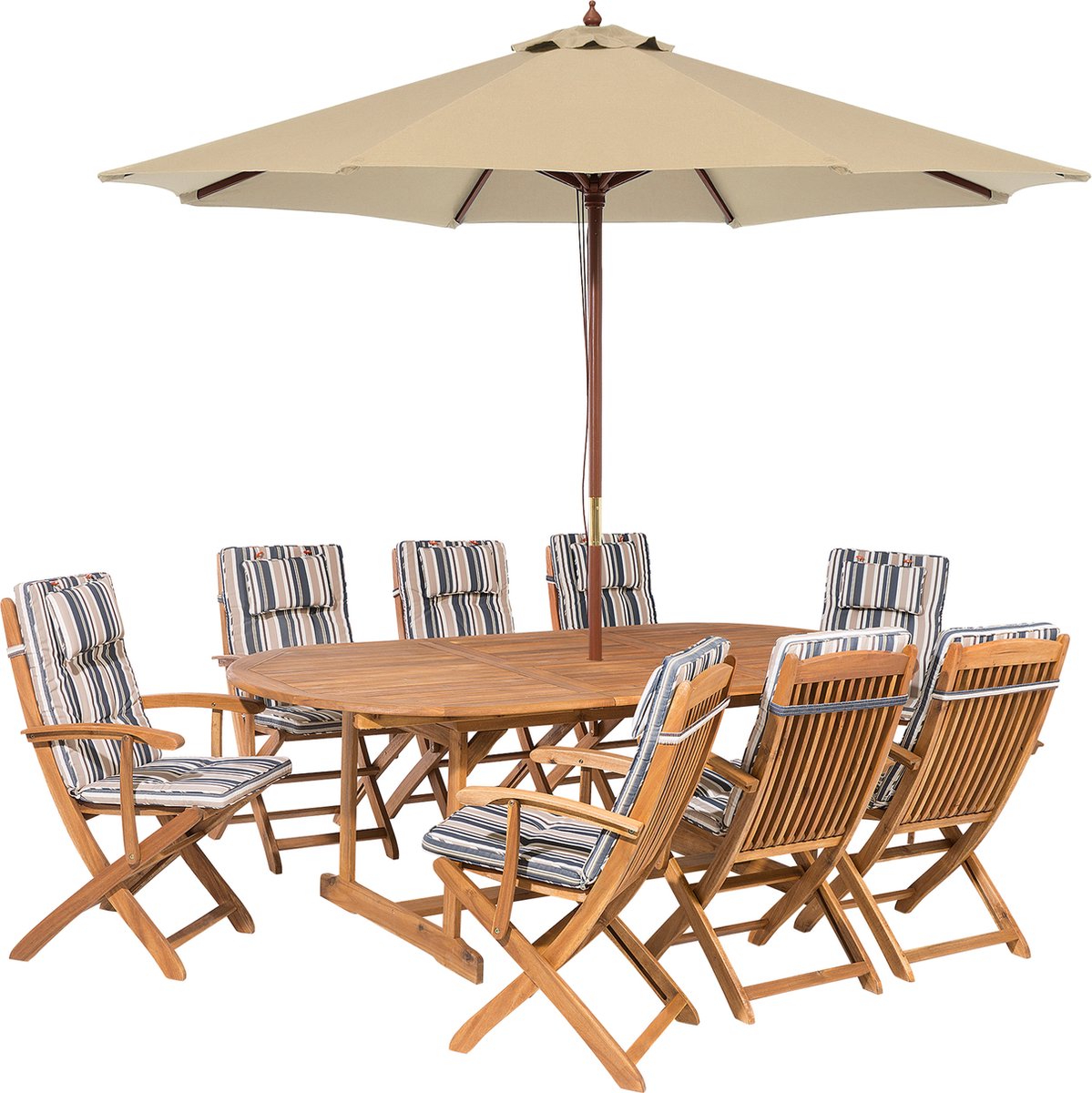 MAUI - Tuinset voor 8 met parasol - Donkerblauw - Acaciahout