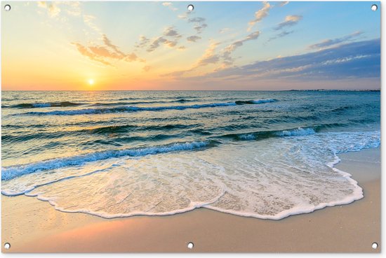 Foto: Tuinposter strand en zee tuindecoratie zonsondergang 120x80 cm tuinschilderij voor buiten tuindoek zomer wanddecoratie tuin schuttingdoek balkon decoratie muurdecoratie buitenschilderij