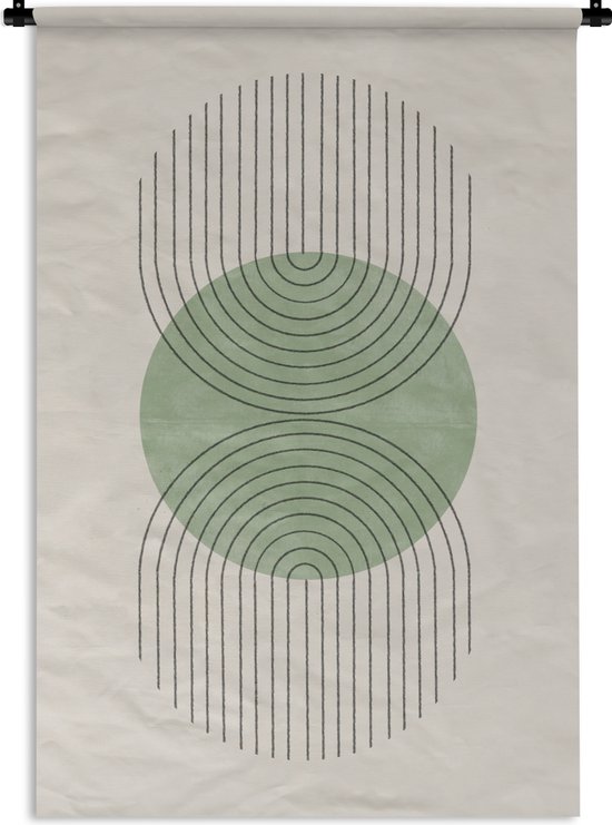 Wandkleed - Wanddoek - Cirkel - Lijnen - Abstract - Groen - 120x180 cm - Wandtapijt