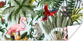Poster Jungle - Dieren - Meisjes - Kinderen - Jongens - Flamingo - Papegaai - 80x40 cm