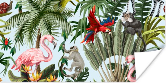 Poster Jungle - Dieren - Meisjes - Kinderen - Jongens - Flamingo - Papegaai