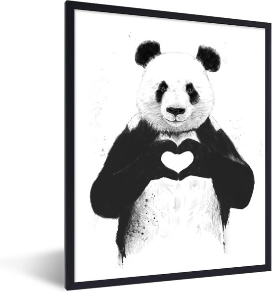 Fotolijst Incl Poster Panda Hartje Dieren Liefde 60x80 Cm Posterlijst