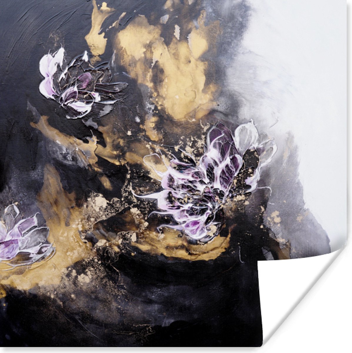 Poster Abstract - Zwart - Grijs - Verf - 75x75 cm