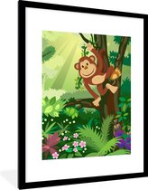 Fotolijst incl. Poster - Aap - Jungle - Jongens - Meisjes - Bloemen - Kids - 60x80 cm - Posterlijst