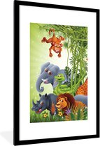 Fotolijst incl. Poster - Jungle dieren - Planten - Kinderen - Olifant - Giraf - Leeuw - 80x120 cm - Posterlijst