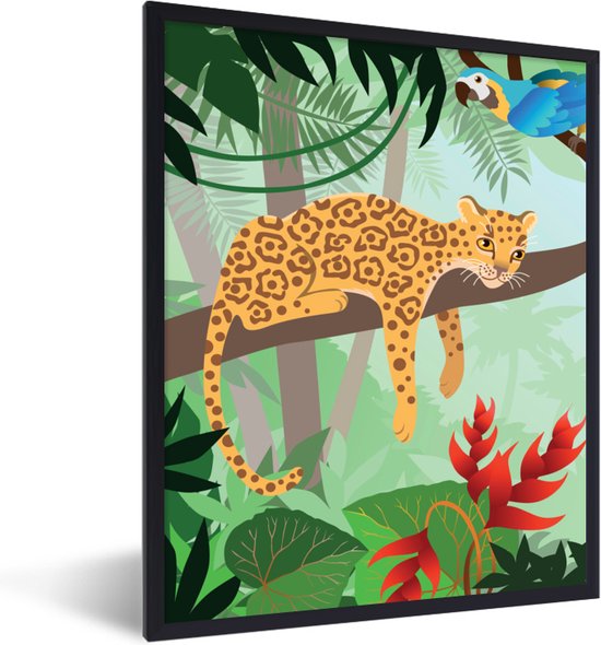 Fotolijst incl. Poster - Jungle dieren - Toekan - Jongens - Meiden - Luipaard - 60x80 cm - Posterlijst