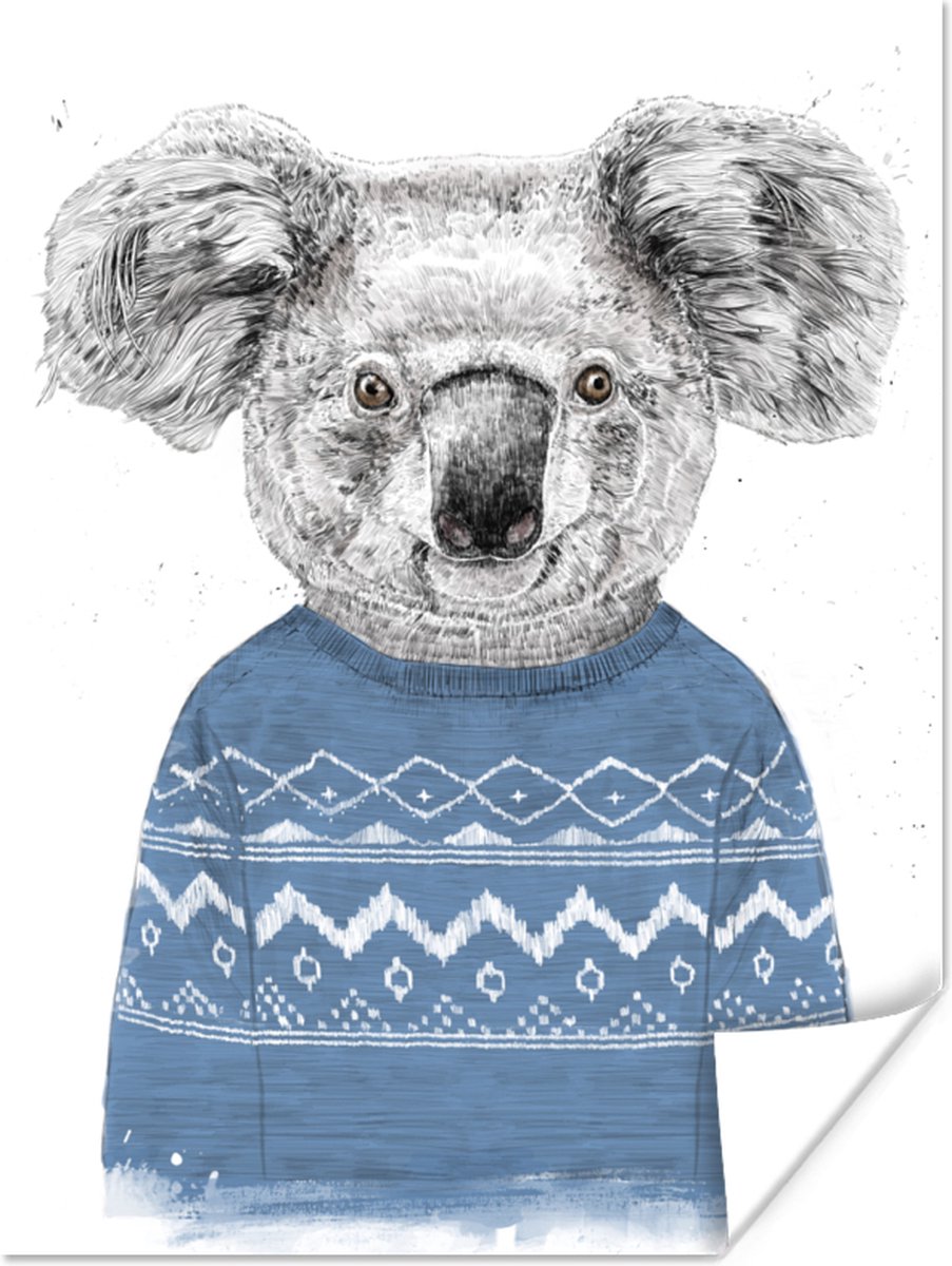 Poster Koala - Trui - Winter - Blauw - 90x120 cm