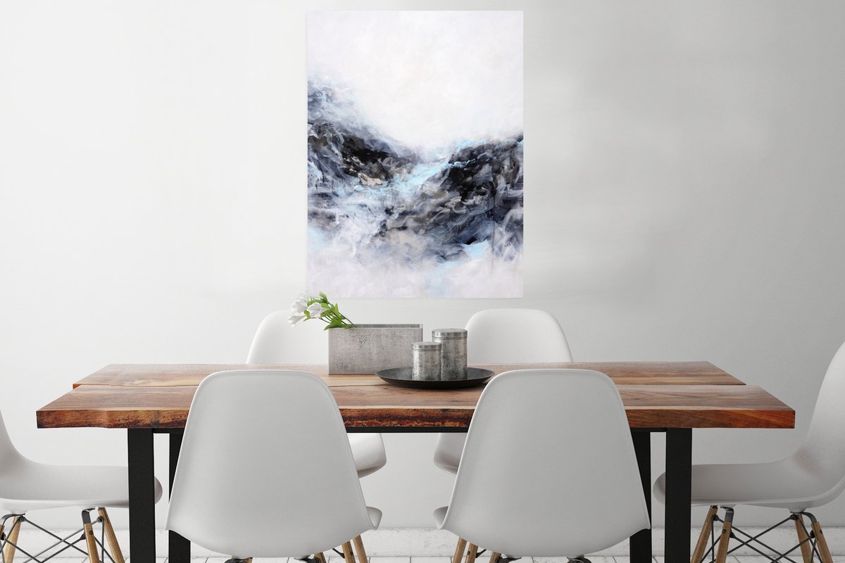 Poster Zwart - Wit - Verf - Abstract - 60x80 cm