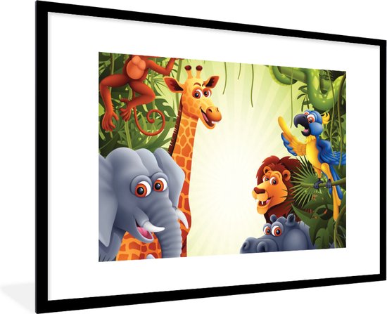 Fotolijst incl. Poster - Jungle - Jongens - Meiden - Baby - Olifant - Leeuw - Giraf - 120x80 cm - Posterlijst