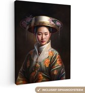 Canvas Schilderij Vrouwen - Aziatisch - Bloemen - Portret - 30x40 cm - Wanddecoratie
