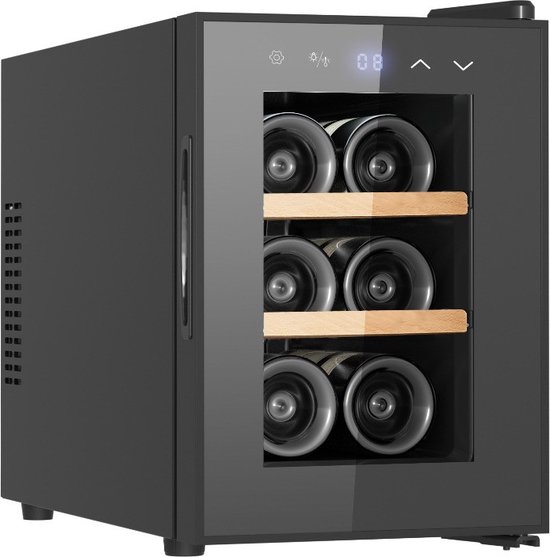 Koelkast: Vinata Premium Wijnklimaatkast Vrijstaand koelkast - Zwart - Wijnkoelkast 6 flessen - Wijnkast glazen deur, van het merk Vinata