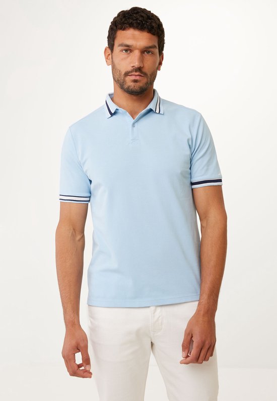 Short Sleeve Piqué Polo With Yarn Dye Tipping Mannen - Fresh Blauw - Maat XXL