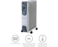 Trebs 99405 - Olieradiator - 2000W - Verstelbare Thermostaat - Wit/Grijs