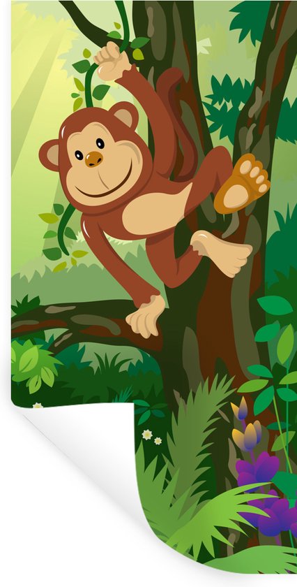 Stickers muraux - Film autocollant - Singe - Jungle - Garçons - Filles - Fleurs - Kids - 60x120 cm - Film adhésif - Stickers muraux Chambre d'enfant - Papier peint autocollant - Papier peint autocollant - Film autocollant