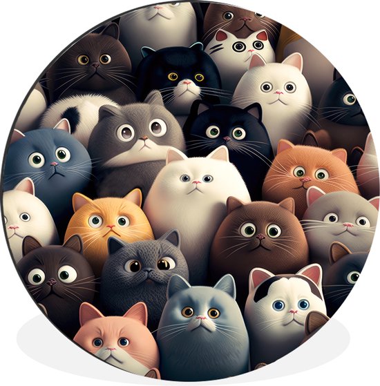 WallCircle - Wandcirkel - Muurcirkel - Kat - Dieren - Poes - Patroon - Jongen - Meisje - Aluminium - Dibond - 60x60 cm - Binnen en Buiten