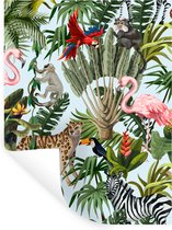 Muurstickers - Sticker Folie - Jungle - Dieren - Meisjes - Kinderen - Jongens - Flamingo - Papegaai - 60x80 cm - Plakfolie - Muurstickers Kinderkamer - Zelfklevend Behang - Zelfklevend behangpapier - Stickerfolie