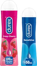 Durex - 2 Glijmiddelen - Waterbasis - Crazy Cherry 100ML - Play Sensitive Glijmiddel 50ML