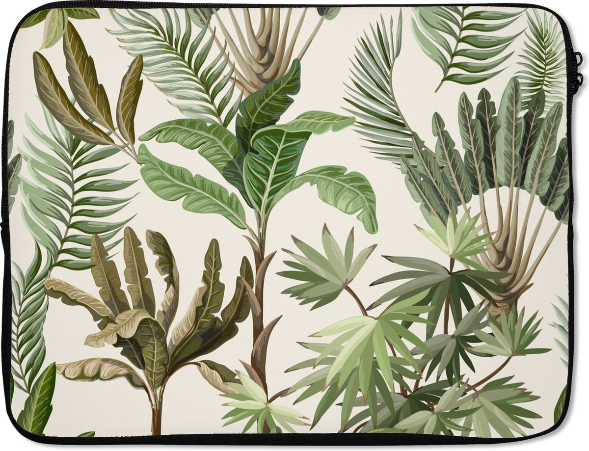 Laptophoes 15.6 inch - Jungle - Palmboom - Bananenplant - Kinderen - Natuur - Planten - Laptop sleeve - Binnenmaat 37x26 cm - Zwarte achterkant