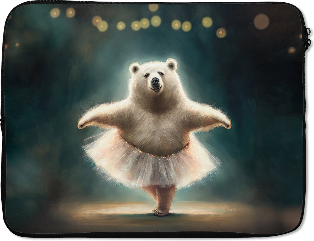 Laptophoes 17 inch - IJsbeer - Rok - Ballet - Portret - Dieren - Kids - Laptop sleeve - Binnenmaat 41x28 cm - Zwarte achterkant