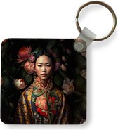 Sleutelhanger - Uitdeelcadeautjes - Vrouw - Asian - Kimono - Bloemen - Portret - Plastic