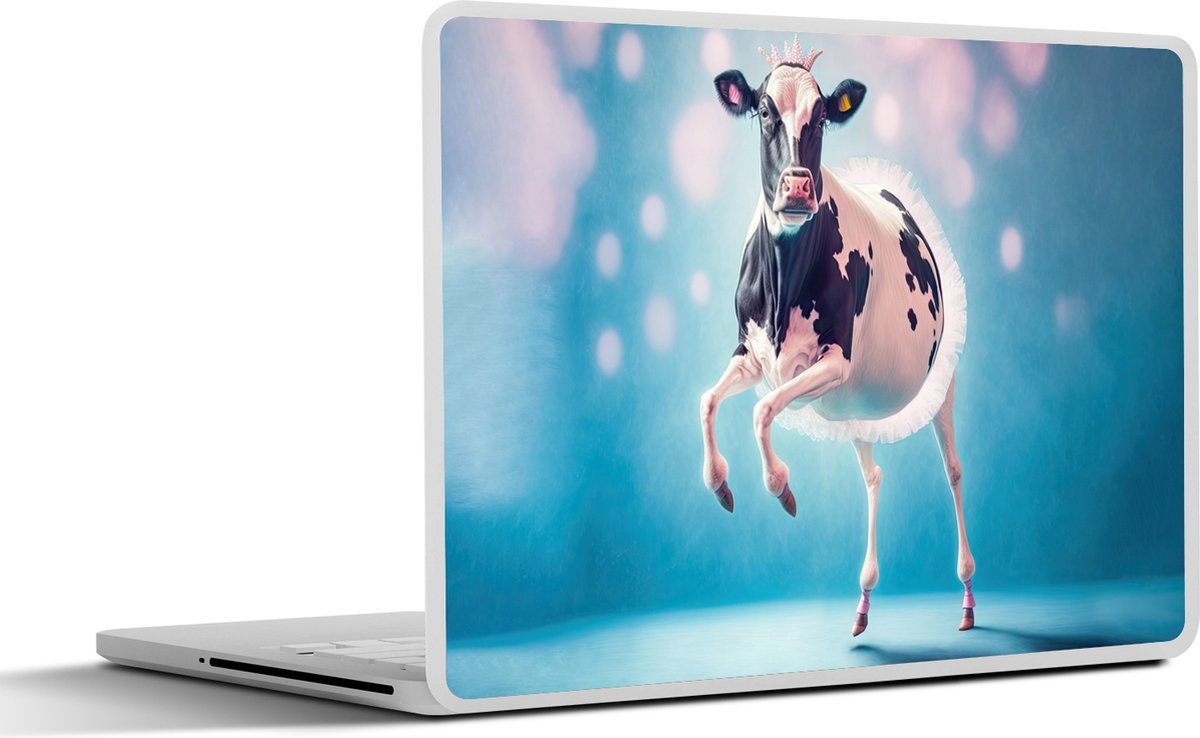 Laptop sticker - 17.3 inch - Koe - Kroon - Ballet - Blauw - Roze - Kinderen - 40x30cm - Laptopstickers - Laptop skin - Cover