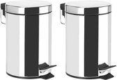 MSV Pedaalemmer - 2x - rvs - mat zilver - 3L - klein model - 16 x 25 cm - Badkamer/toilet