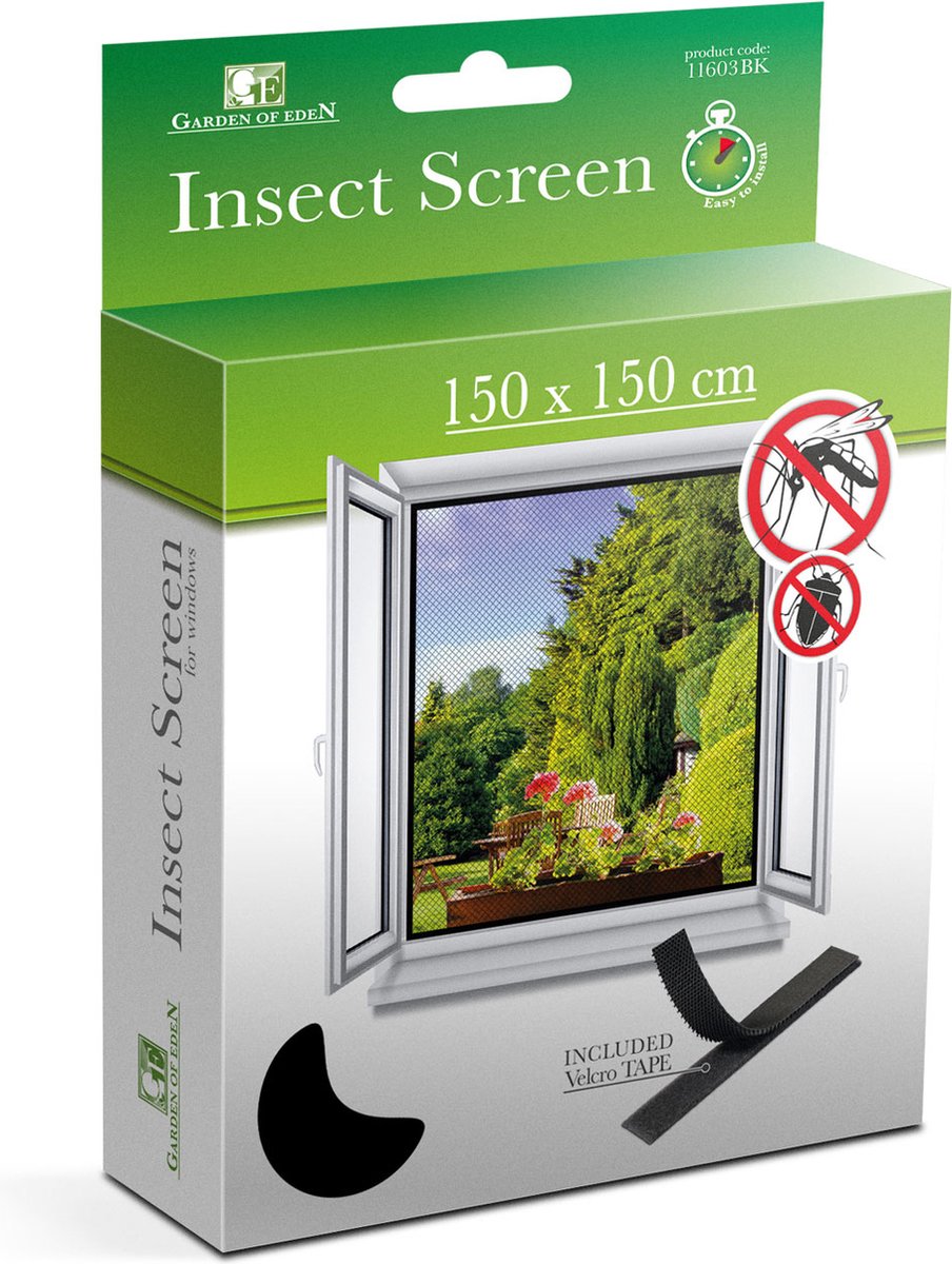 Garden of Eden - Raamhor Horrengaas voor ramen met Klittenband - 150 x 150 cm - Zwart - Raamhor - Vliegengaas - Muggengaas - Insectengaas - Horgaas - Vliegenhor - Vliegenraam