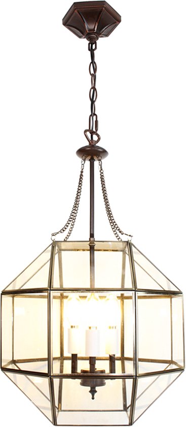 HAES DECO - Tiffany Hanglamp 40x40x190 cm Transparant Metaal Glas Tiffany Hanglamp Eettafel Tiffany Hanglampen Eetkamer