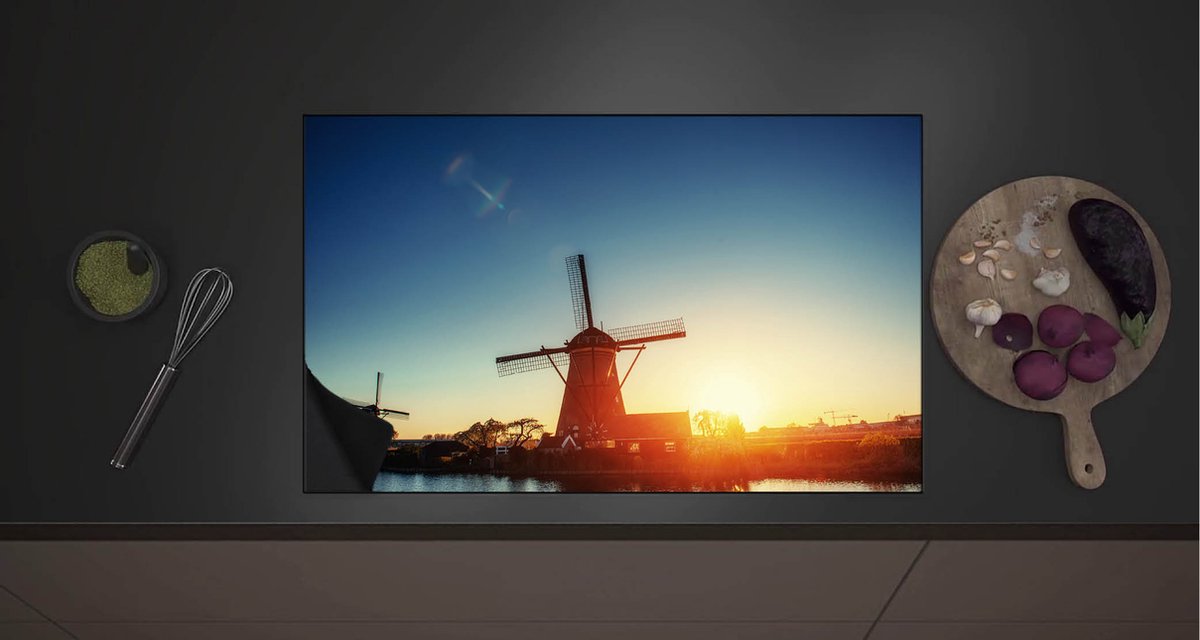 Inductieplaat Beschermer - Traditionele Hollandse Molens aan Meer tijdens de Avondzon - 80x52 cm - 2 mm Dik - Inductie Beschermer met zwarte kern