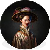 WallCircle - Cercle mural - Cercle mural - Femme - Portrait - Fleurs - Chapeau - Asiatique - Aluminium - Dibond - ⌀ 140 cm - Intérieur et Extérieur