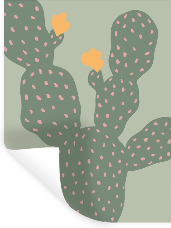 Muurstickers - Sticker Folie - Cactus - Groen - Natuur - Geel - 120x160 cm - Plakfolie - Muurstickers Kinderkamer - Zelfklevend Behang XXL - Zelfklevend behangpapier - Stickerfolie