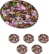 Onderzetters voor glazen - Rond - Snoep - Design - Chocolade - Taart - Lolly - Kinderen - 10x10 cm - Glasonderzetters - 6 stuks