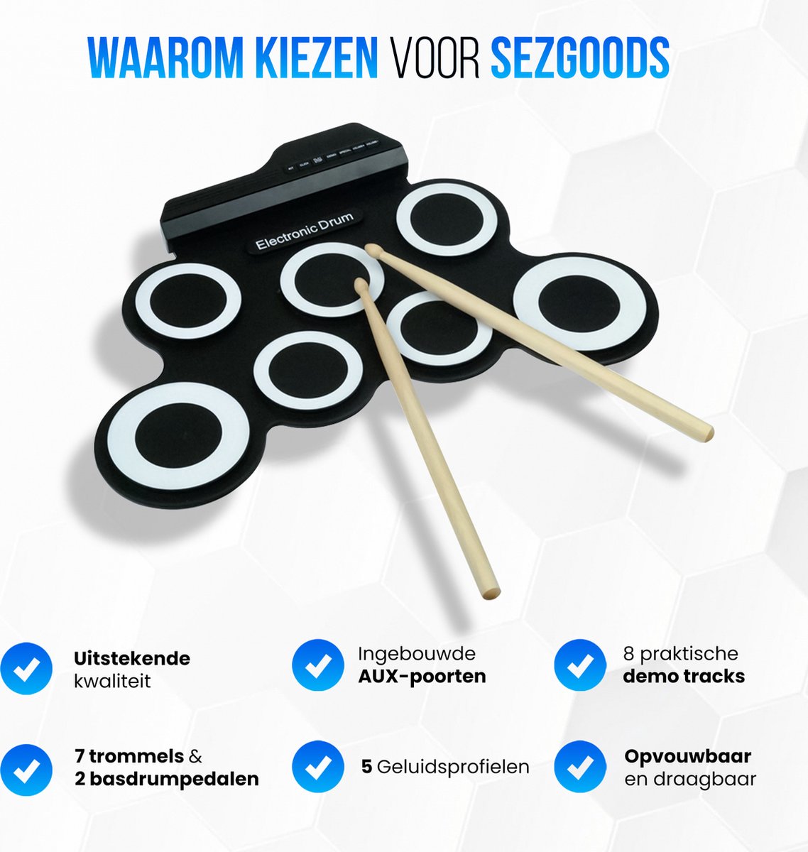 Luxe Drumstel - Inclusief Drumstokken En Oordopjes - Drumstel voor kinderen - Drumpad - Drumstel Elektronisch - Kinder Drumstel — afbeelding 5